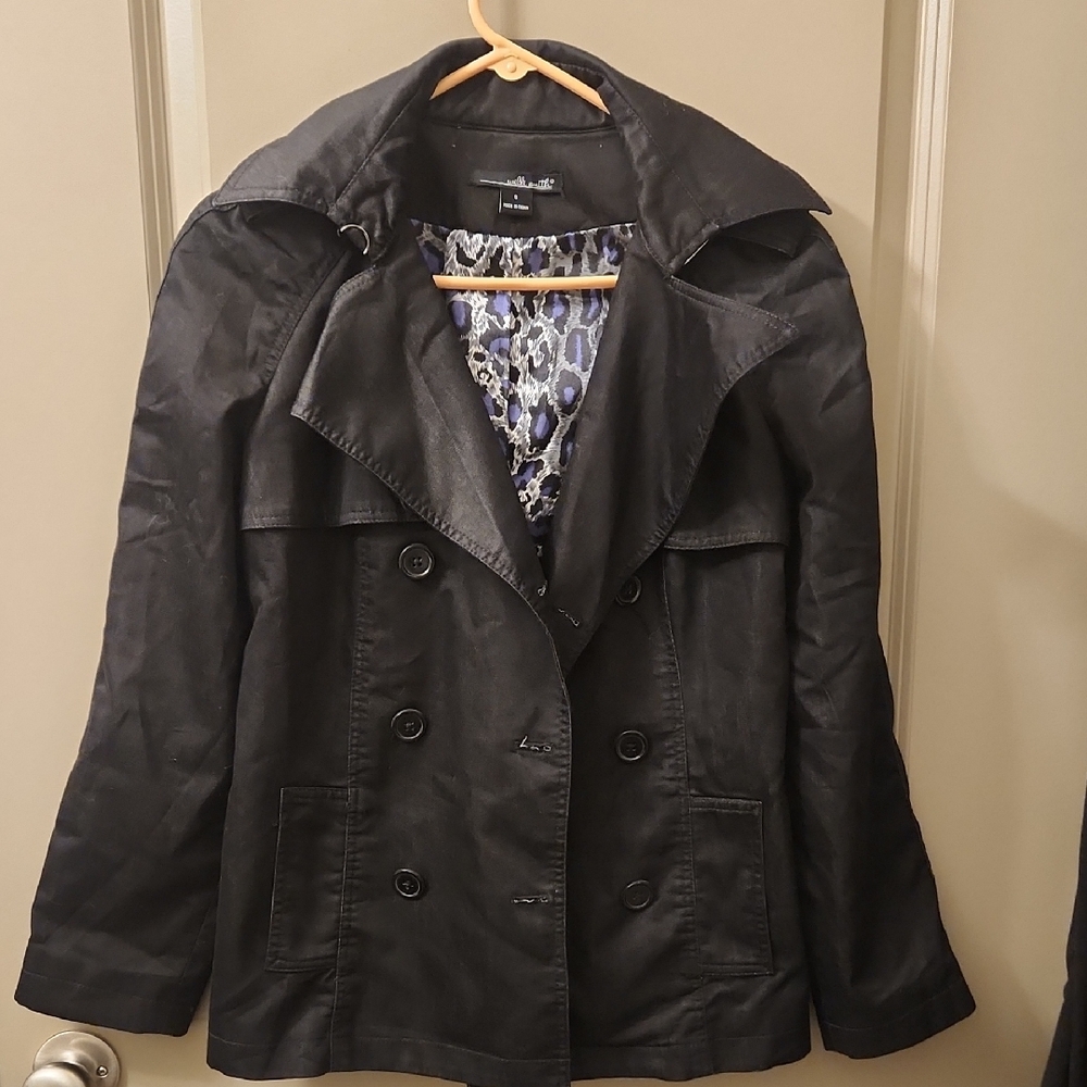 Willi Smith Black Double-Breasted Pea Coat